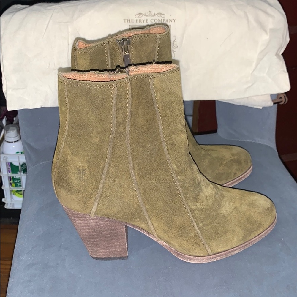 Olive green heeled booties